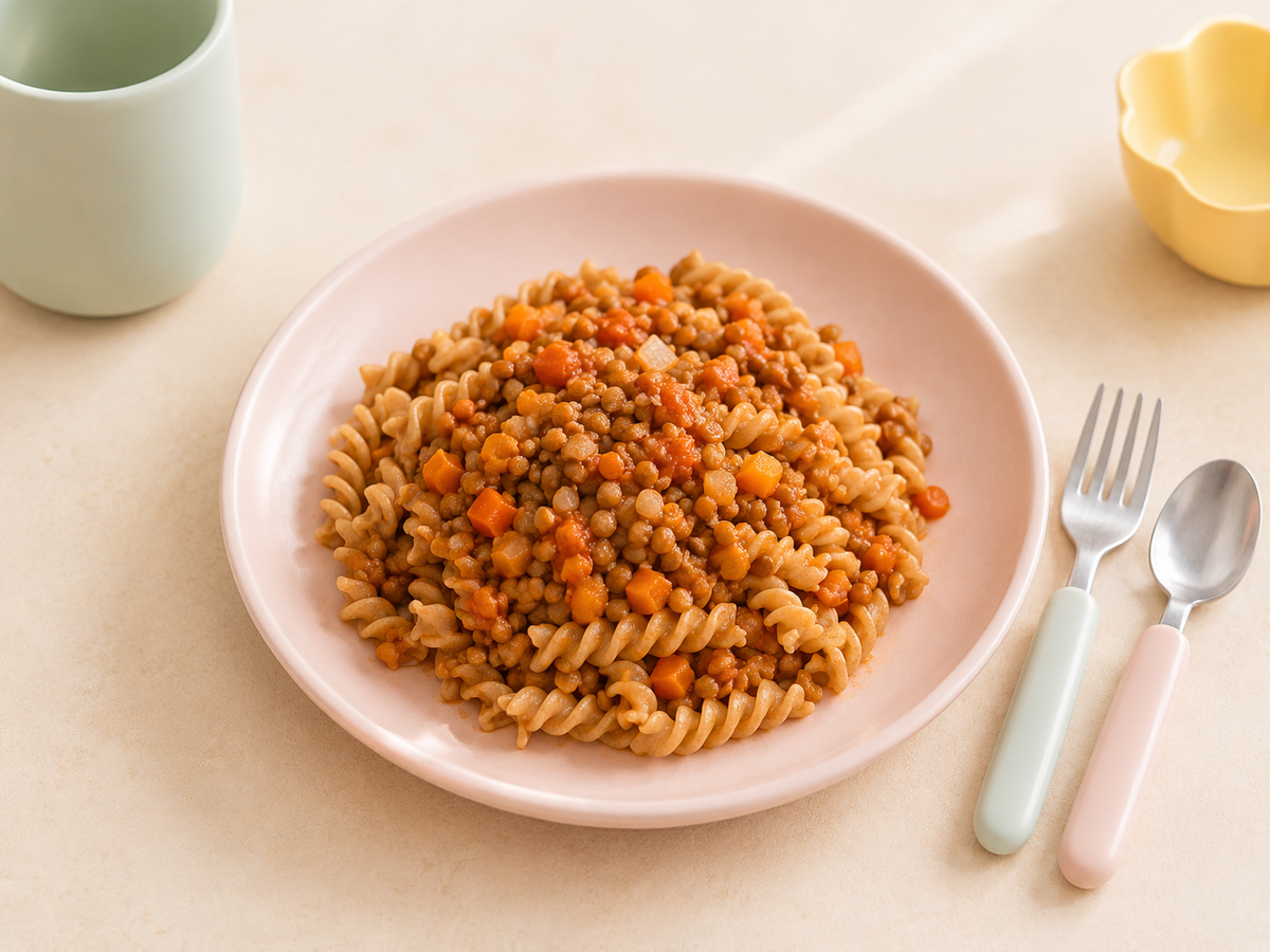 Linsen-Bolognese mit Vollkornnudeln